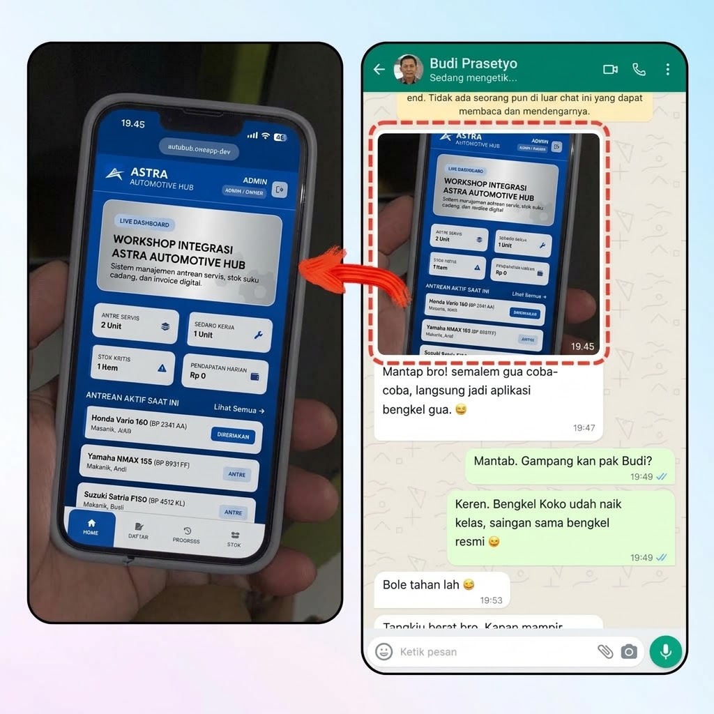 Bukti aplikasi bengkel Astra Hub